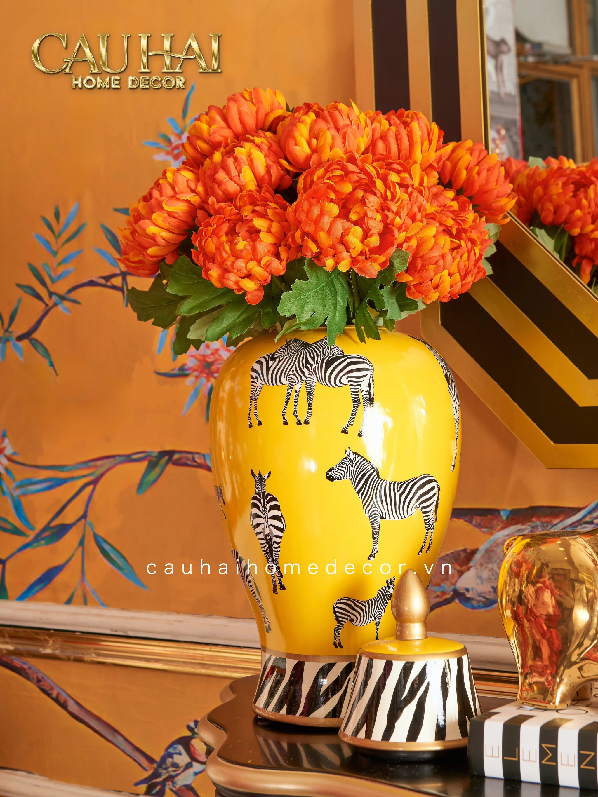 Bình Hoa Gốm Sứ Tráng Men Zebra Doré Lidded Vase H49-BÌNH HOA-CẬU HAI HOME DECOR