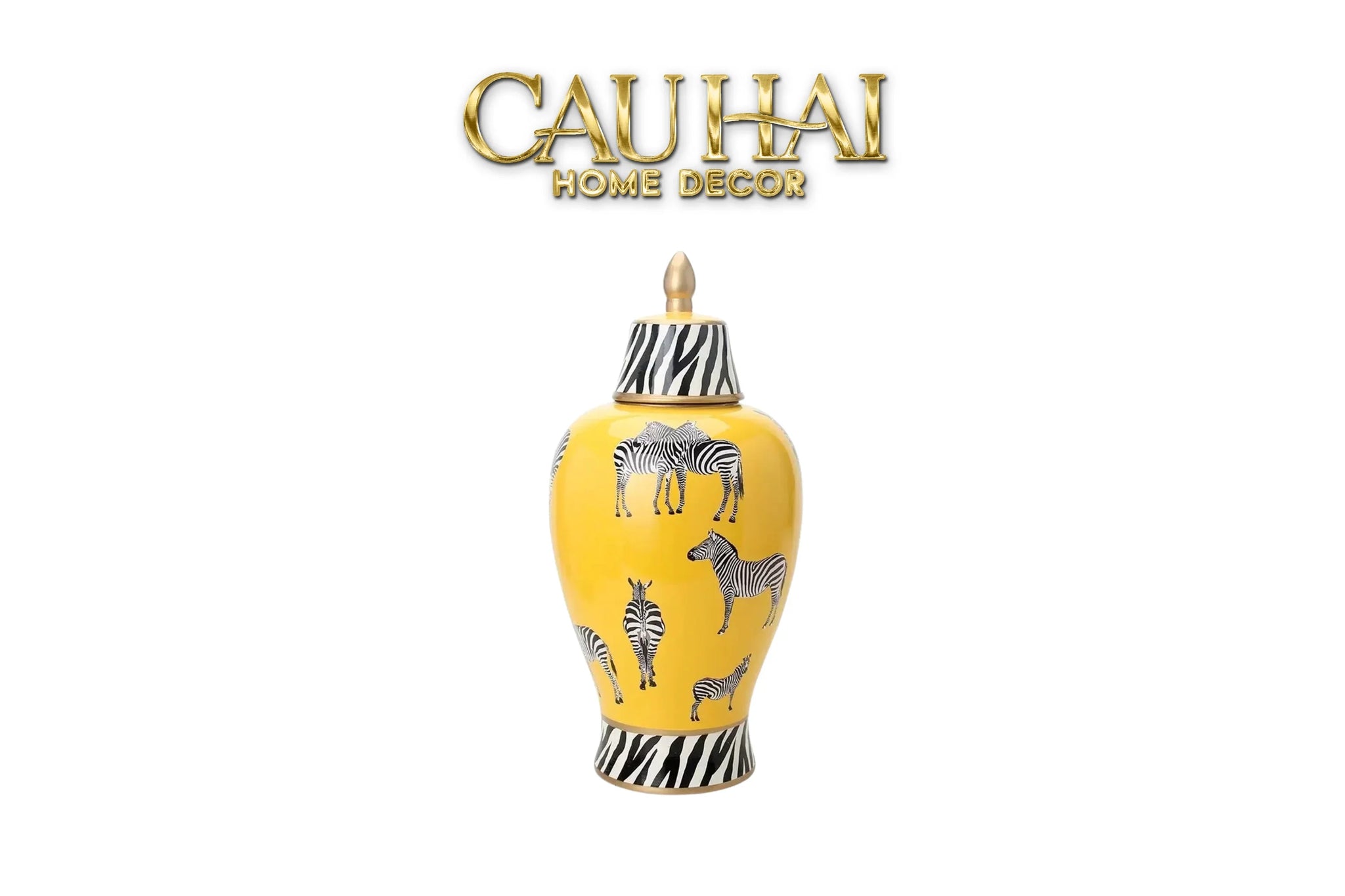 Bình Hoa Gốm Sứ Tráng Men Zebra Doré Lidded Vase H49-BÌNH HOA-CẬU HAI HOME DECOR
