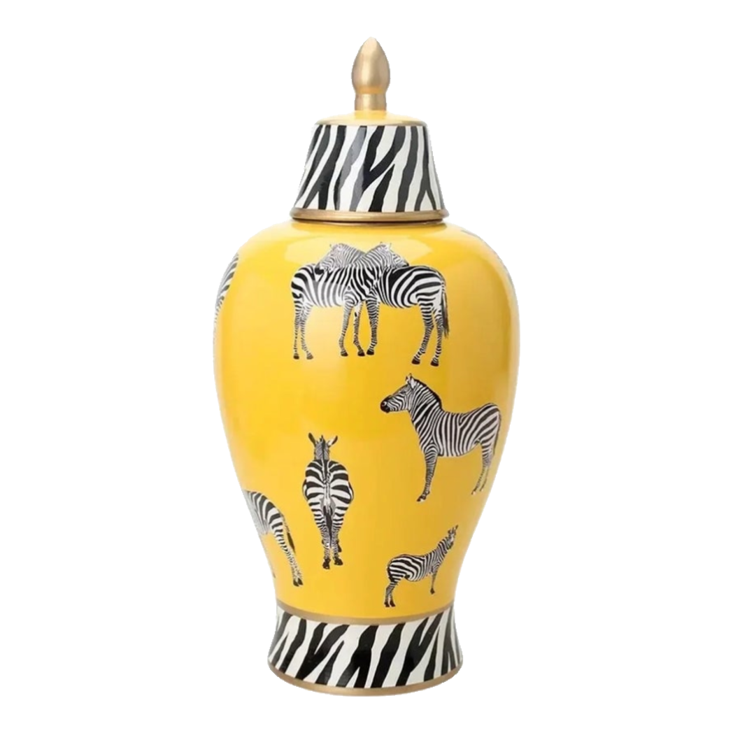 Bình Hoa Gốm Sứ Tráng Men Zebra Doré Lidded Vase H49