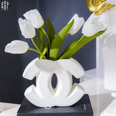 Bình Hoa Gốm Trắng Coco Blanche Iconique Couture Vase 15x18-CẬU HAI HOME DECOR
