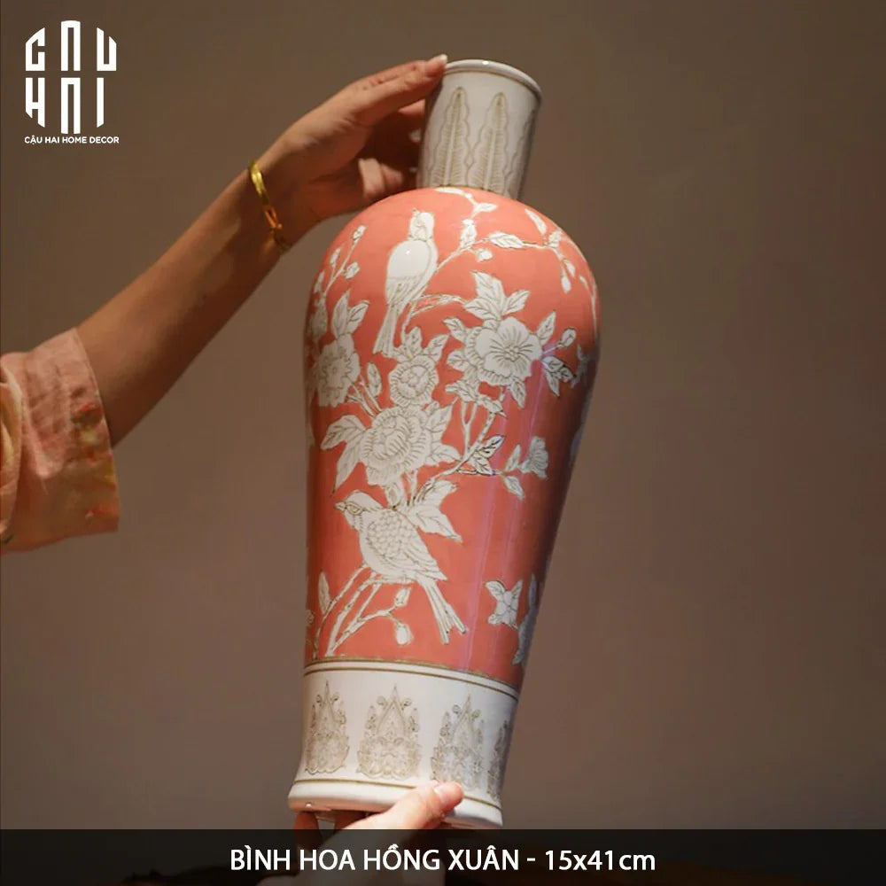 Bình Hoa Hồng Xuân 15x41-BÌNH HOA-Đối tác tại Trung Quốc theo từng đơn đặt hàng-CẬU HAI HOME DECOR