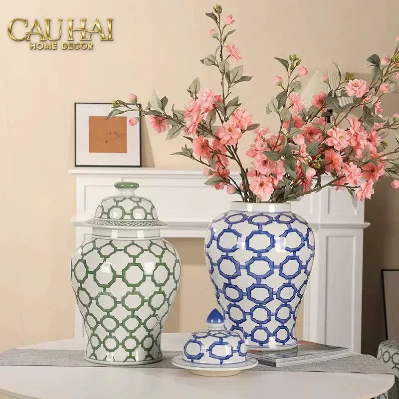 Bình Hoa Indochine Ginger Jar Oriental Heritage – Bleu Treillis H35-BÌNH HOA-CẬU HAI HOME DECOR