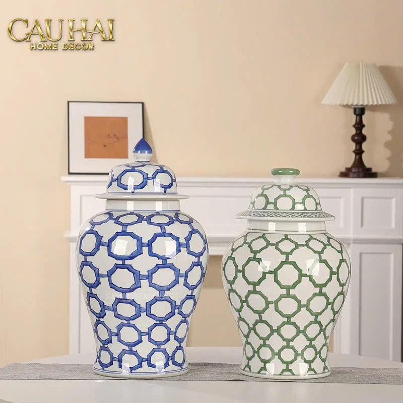 Bình Hoa Indochine Ginger Jar Oriental Heritage – Bleu Treillis H35-BÌNH HOA-CẬU HAI HOME DECOR