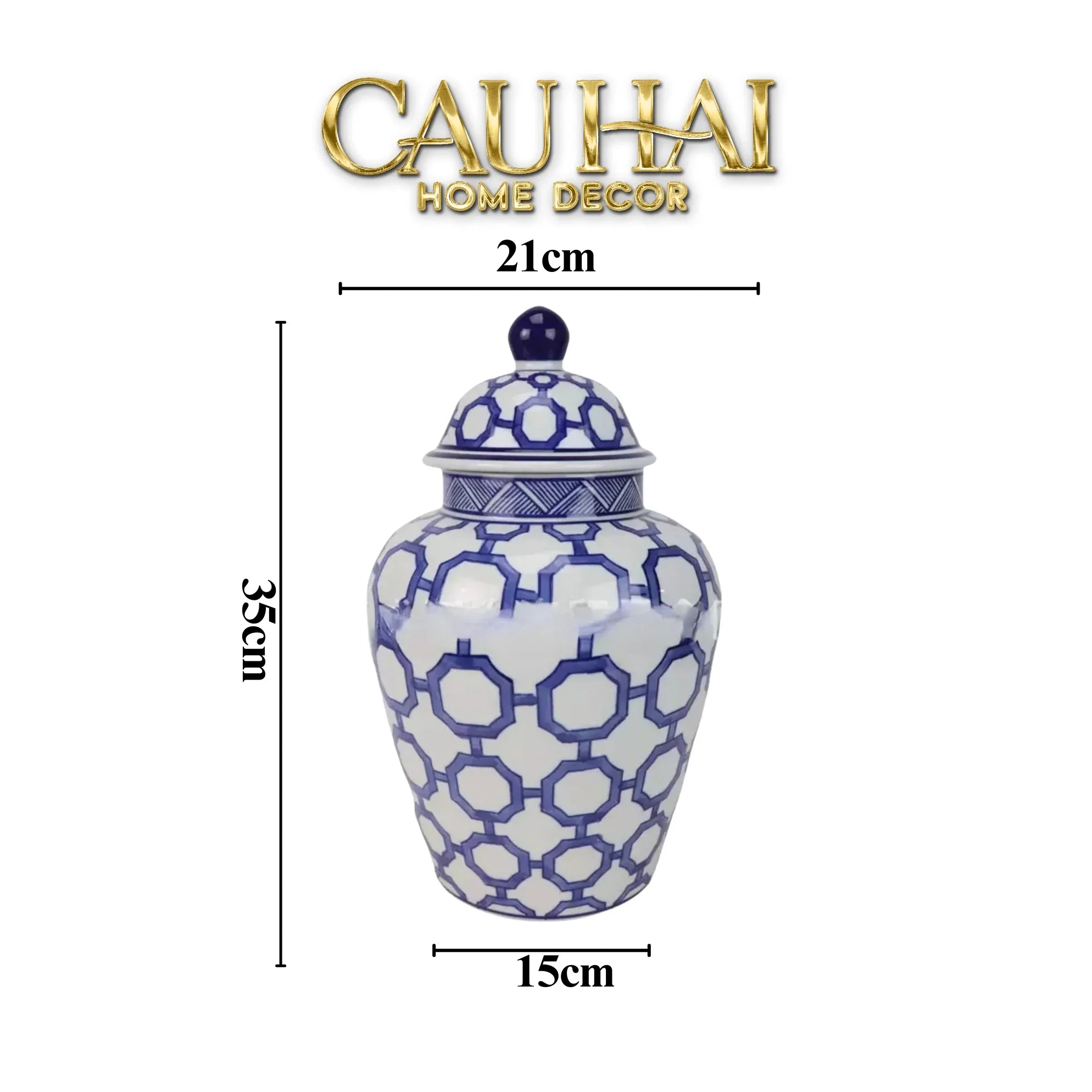 Bình Hoa Indochine Ginger Jar Oriental Heritage – Bleu Treillis H35-CẬU HAI HOME DECOR