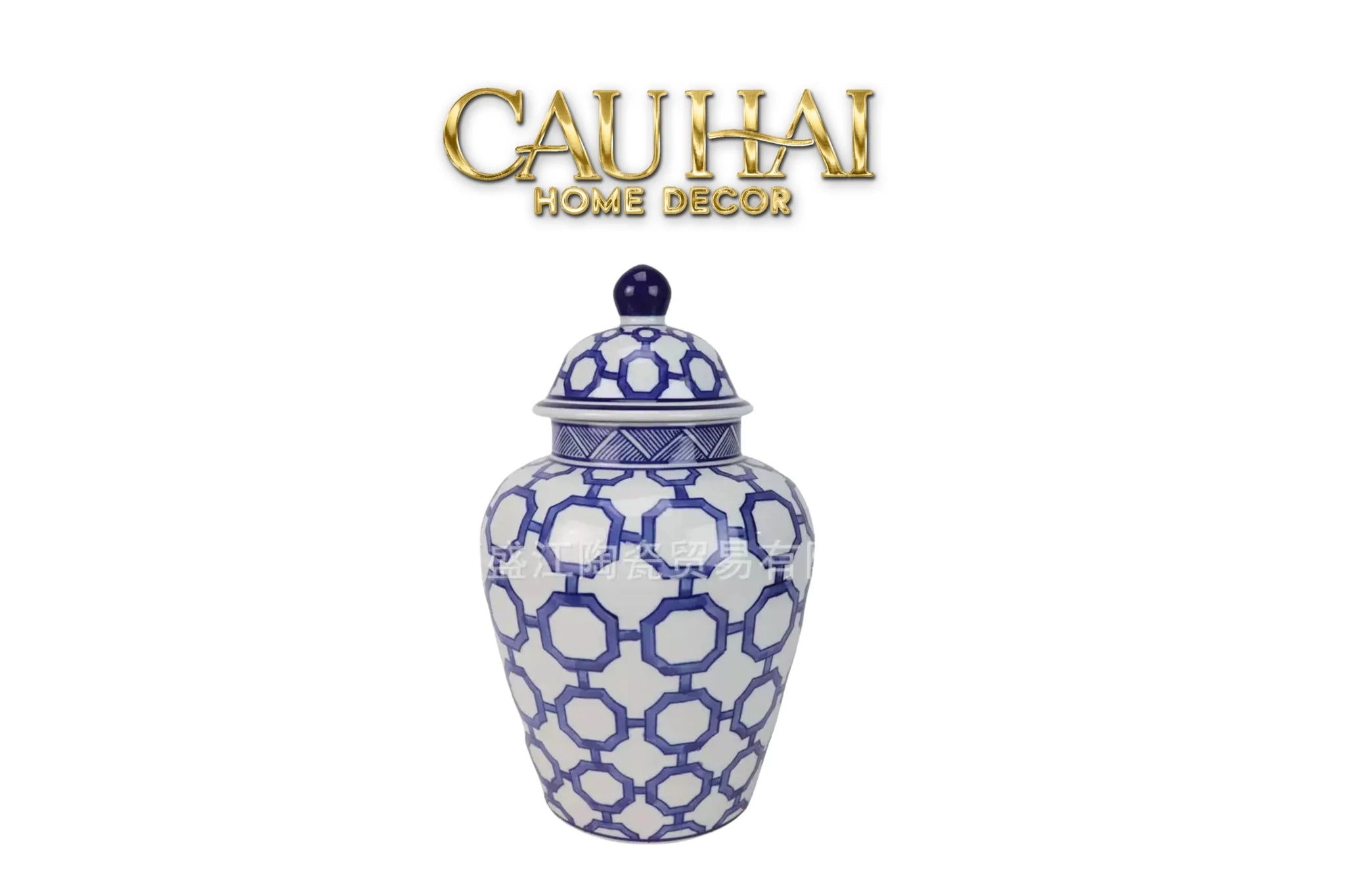 Bình Hoa Indochine Ginger Jar Oriental Heritage – Bleu Treillis H35-CẬU HAI HOME DECOR