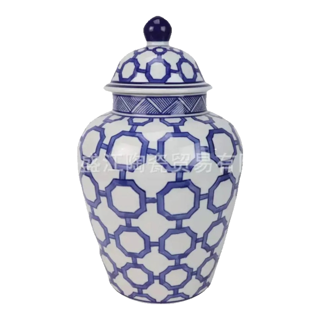 Bình Hoa Indochine Ginger Jar Oriental Heritage – Bleu Treillis H35