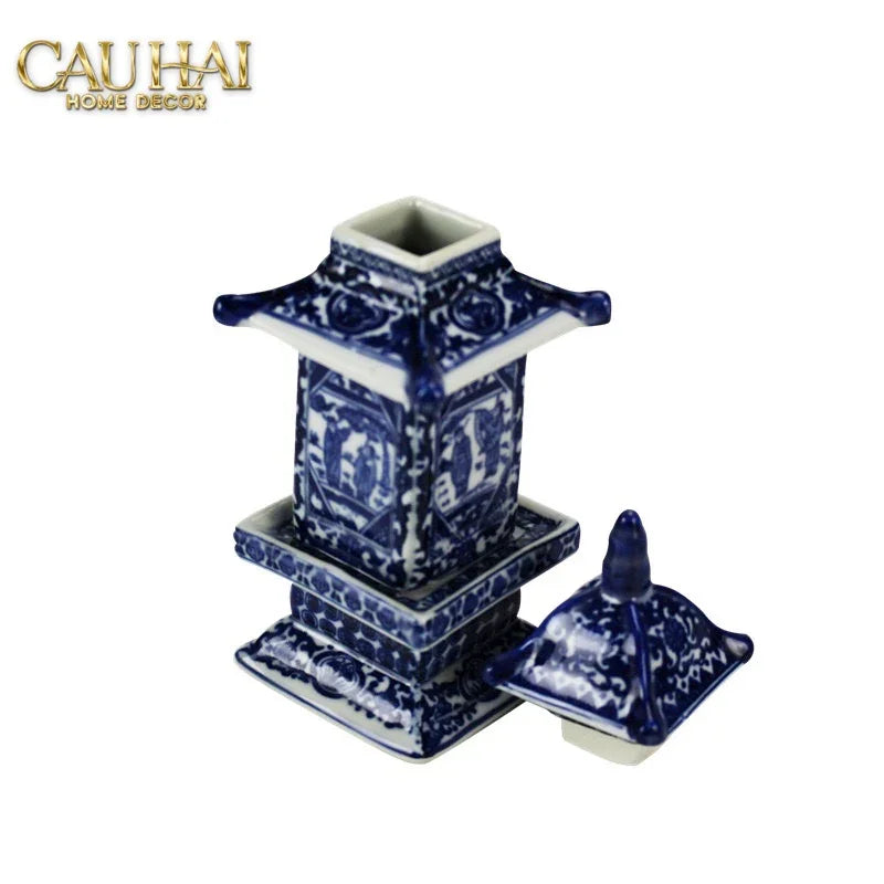 Bình Hoa Indochine Thanh Hoa Các Indigo Porcelain Vases 7.5x21-BÌNH HOA-CẬU HAI HOME DECOR