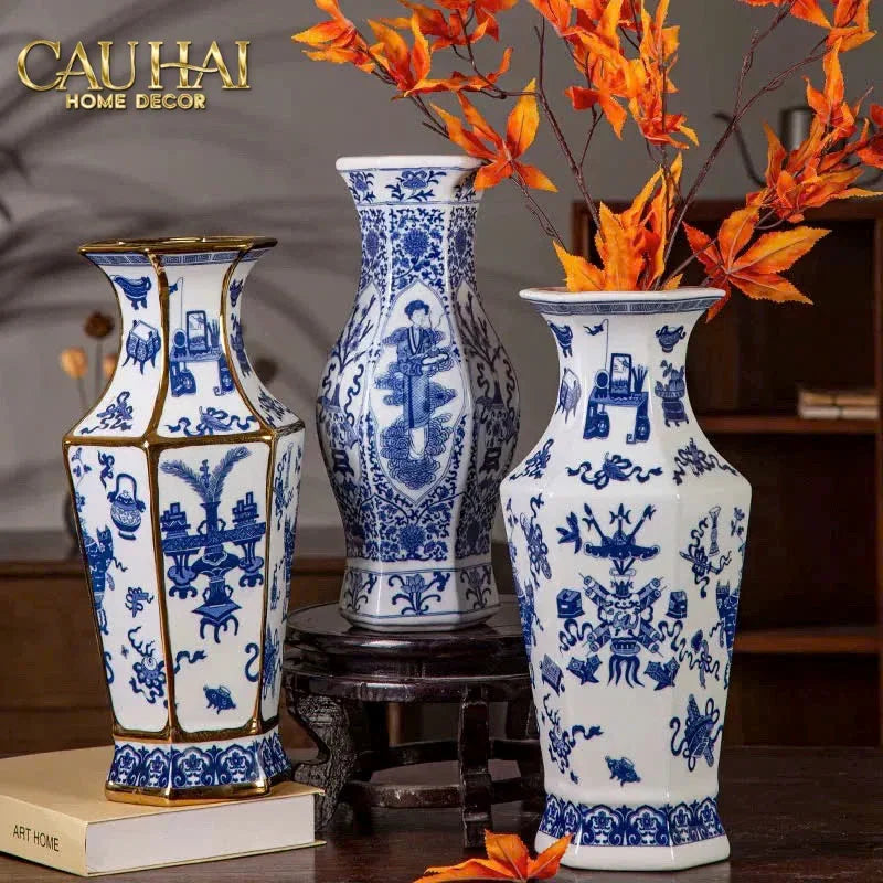 Bình Hoa Kim Tôn Lăng Trấn - Indochine Indigo Porcelain Vase 41-CẬU HAI HOME DECOR