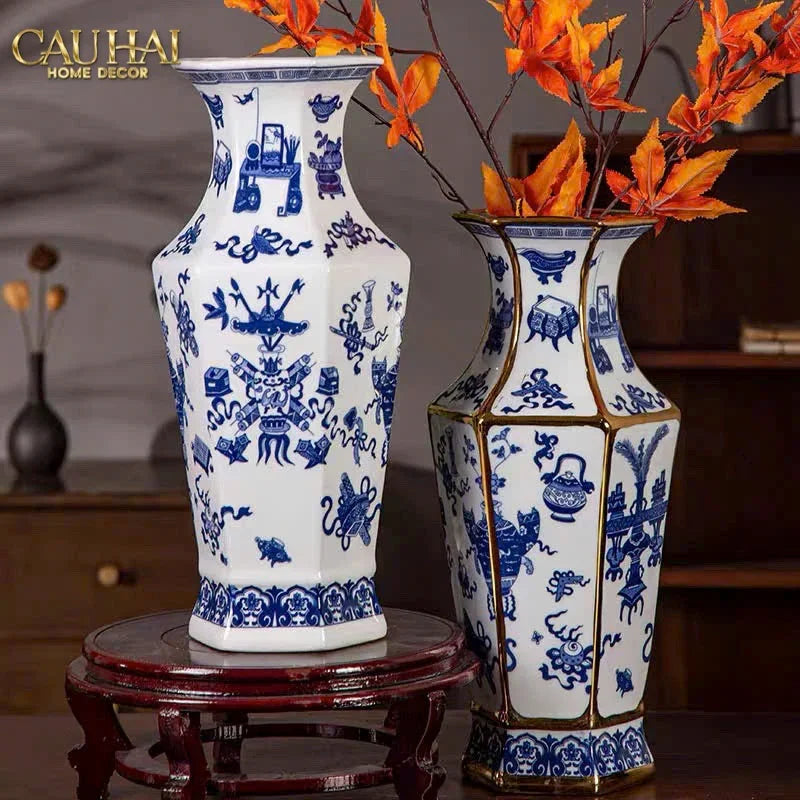 Bình Hoa Kim Tôn Lăng Trấn - Indochine Indigo Porcelain Vase 41-CẬU HAI HOME DECOR