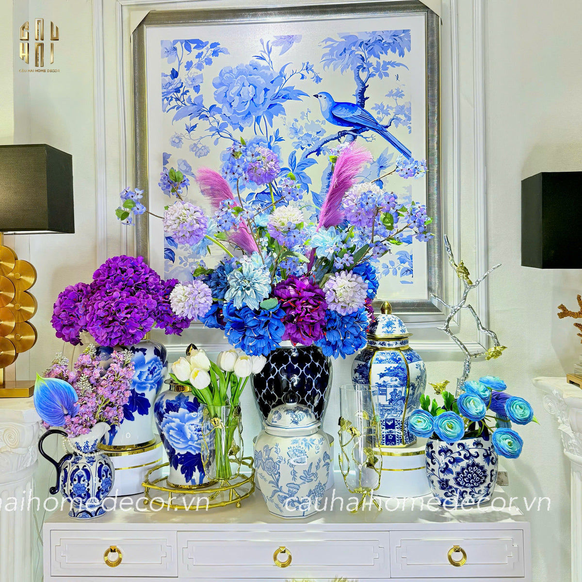 Bình Hoa Kim Tôn Lăng Trấn - Indochine Indigo Porcelain Vase H41-BÌNH HOA-Đối tác tại Trung Quốc theo từng đơn đặt hàng-CẬU HAI HOME DECOR