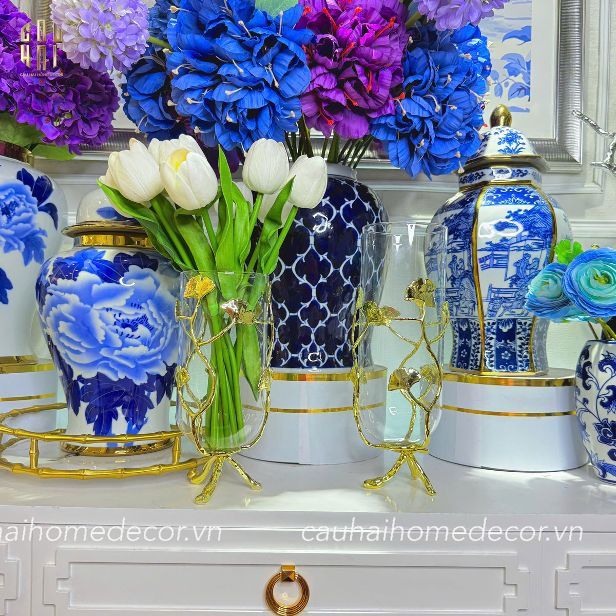 Bình Hoa Kim Tôn Lăng Trấn - Indochine Indigo Porcelain Vase H41-BÌNH HOA-Đối tác tại Trung Quốc theo từng đơn đặt hàng-CẬU HAI HOME DECOR