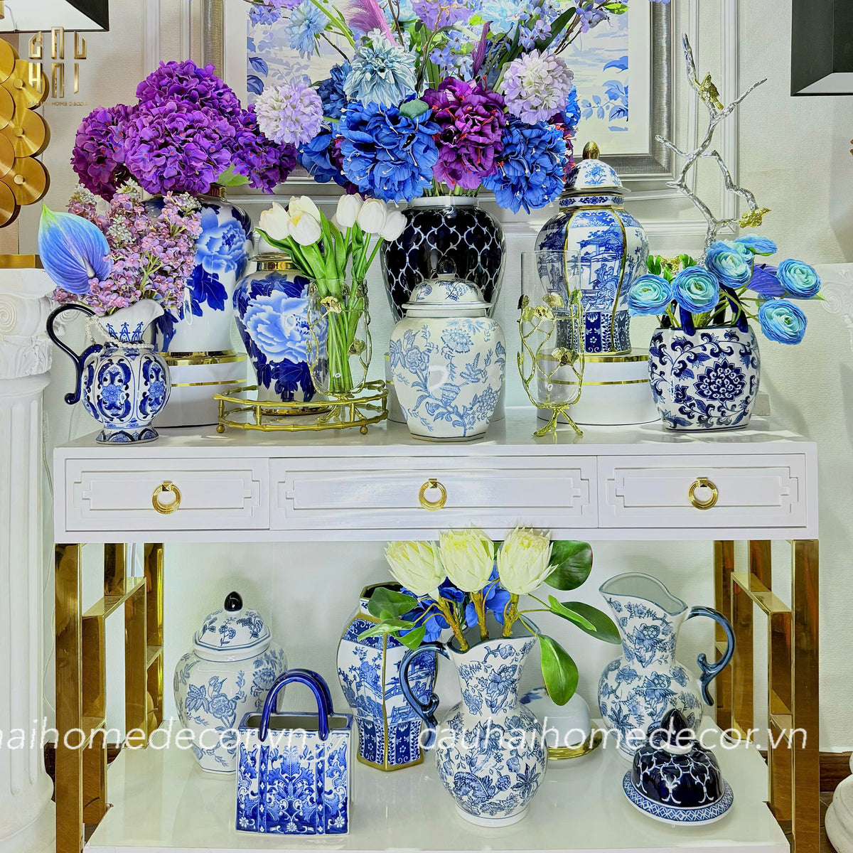 Bình Hoa Kim Tôn Lăng Trấn - Indochine Indigo Porcelain Vase H41-BÌNH HOA-Đối tác tại Trung Quốc theo từng đơn đặt hàng-CẬU HAI HOME DECOR