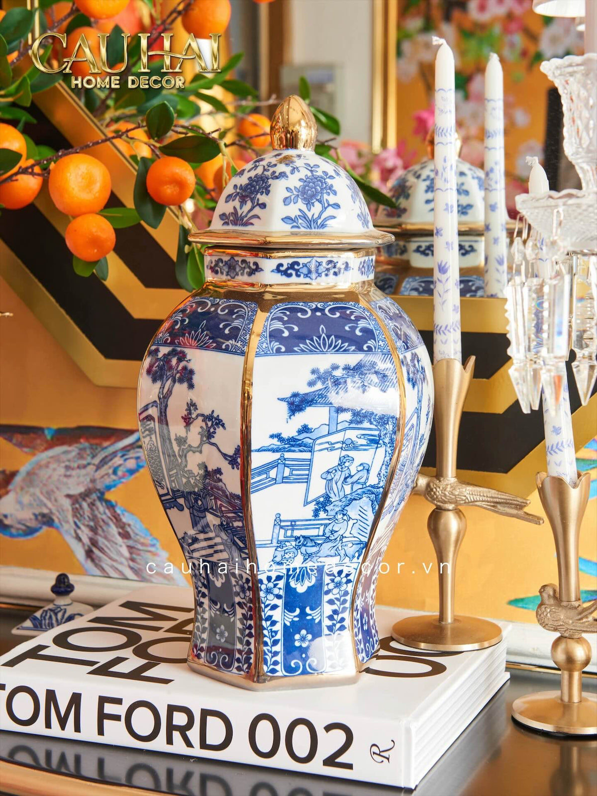 Bình Hoa Kim Tôn Lăng Trấn - Indochine Indigo Porcelain Vase H41-BÌNH HOA-Đối tác tại Trung Quốc theo từng đơn đặt hàng-CẬU HAI HOME DECOR