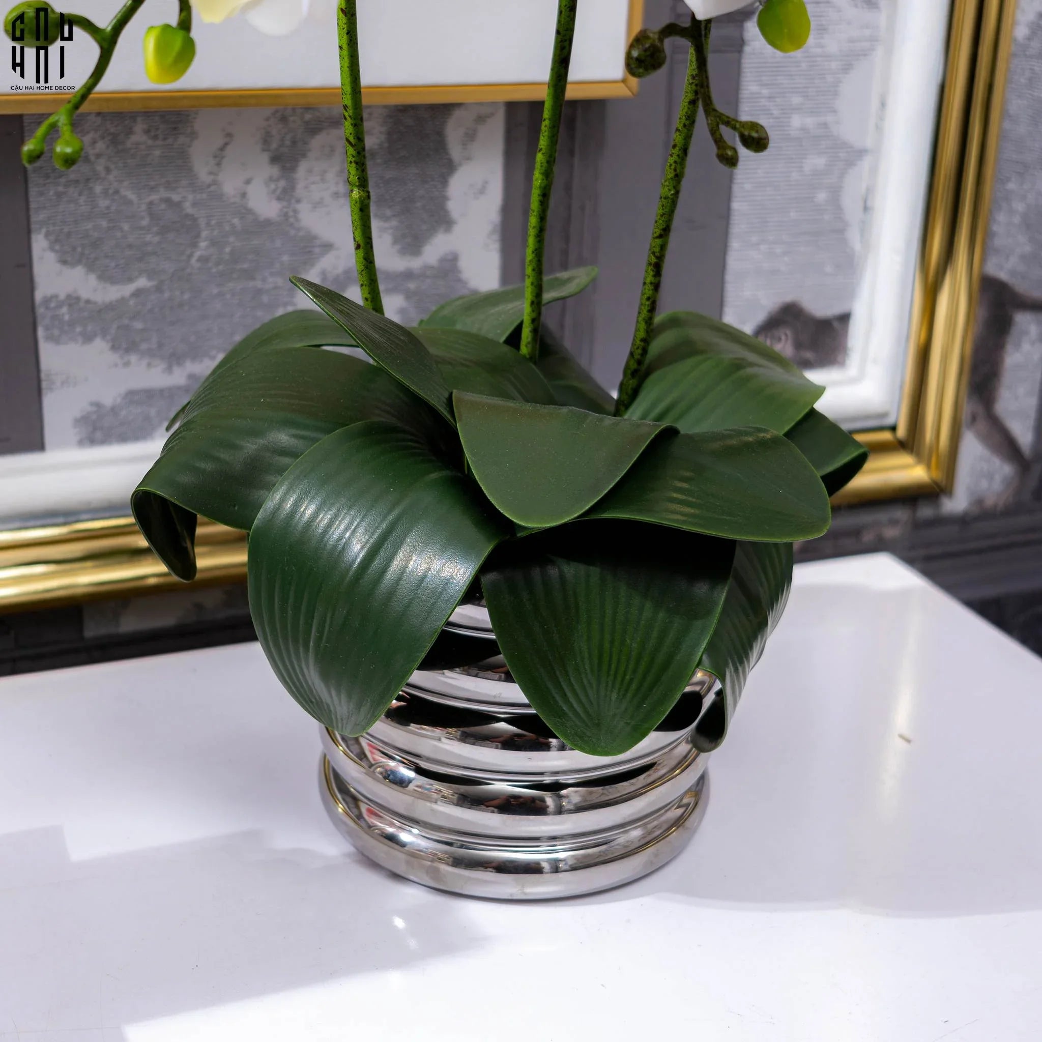 Bình Hoa Lan Trắng - White Orchid 40x65-BÌNH HOA-CẬU HAI HOME DECOR