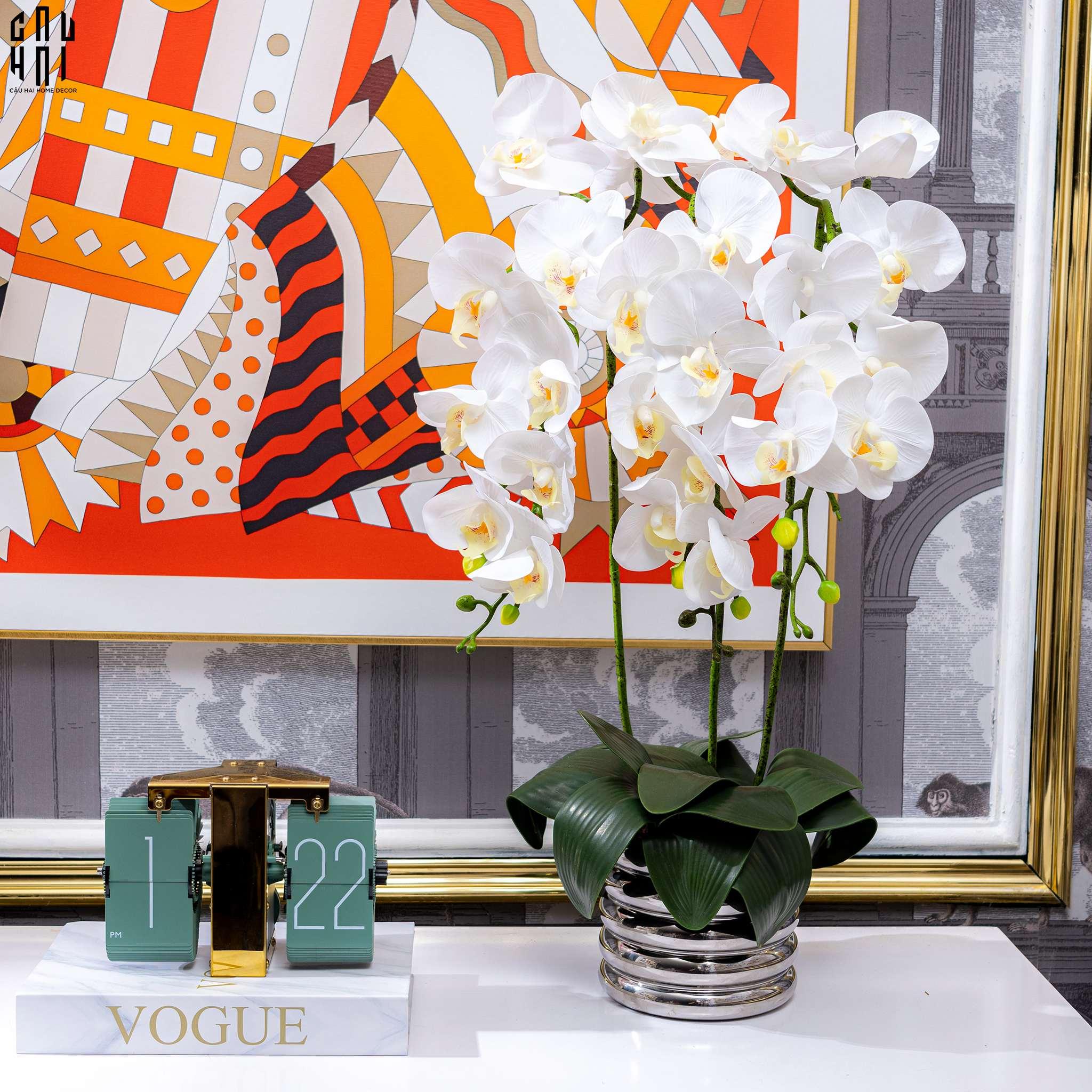 Bình Hoa Lan Trắng - White Orchid 40x65-BÌNH HOA-CẬU HAI HOME DECOR
