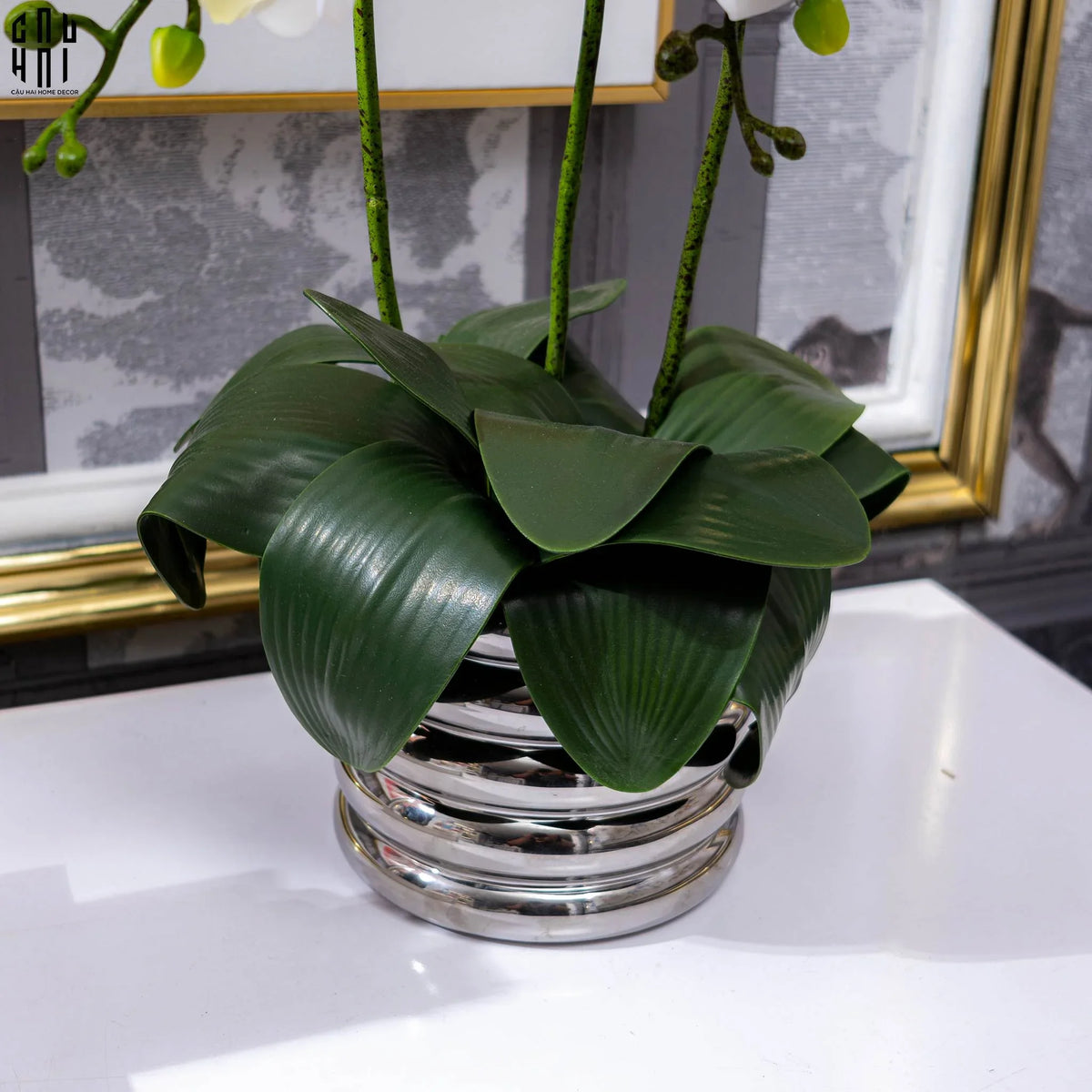 Bình Hoa Lan Trắng - White Orchid 40x65-BÌNH HOA-Đối tác tại Trung Quốc theo từng đơn đặt hàng-CẬU HAI HOME DECOR
