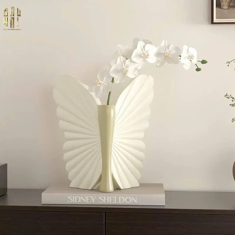 Bình Hoa Papillon Angel In Bloom - Beige H26x24x16-BÌNH HOA-CẬU HAI HOME DECOR
