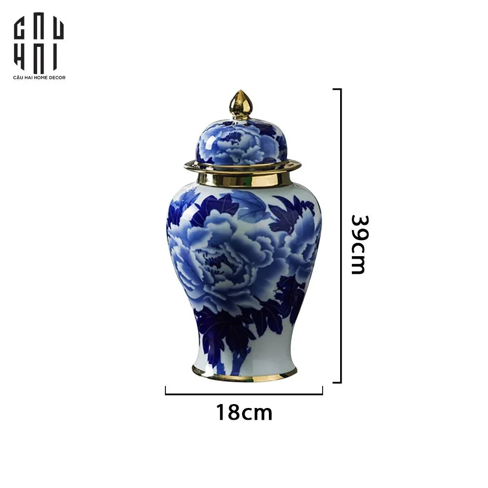 Bình Hoa Phù Dung Men Lam 18x39-BÌNH HOA-CẬU HAI HOME DECOR