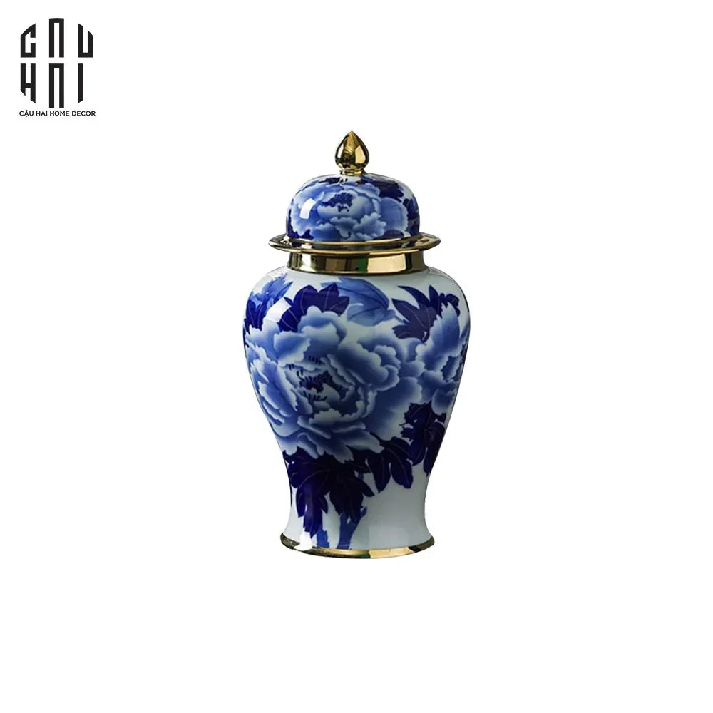 Bình Hoa Phù Dung Men Lam 18x39-BÌNH HOA-CẬU HAI HOME DECOR