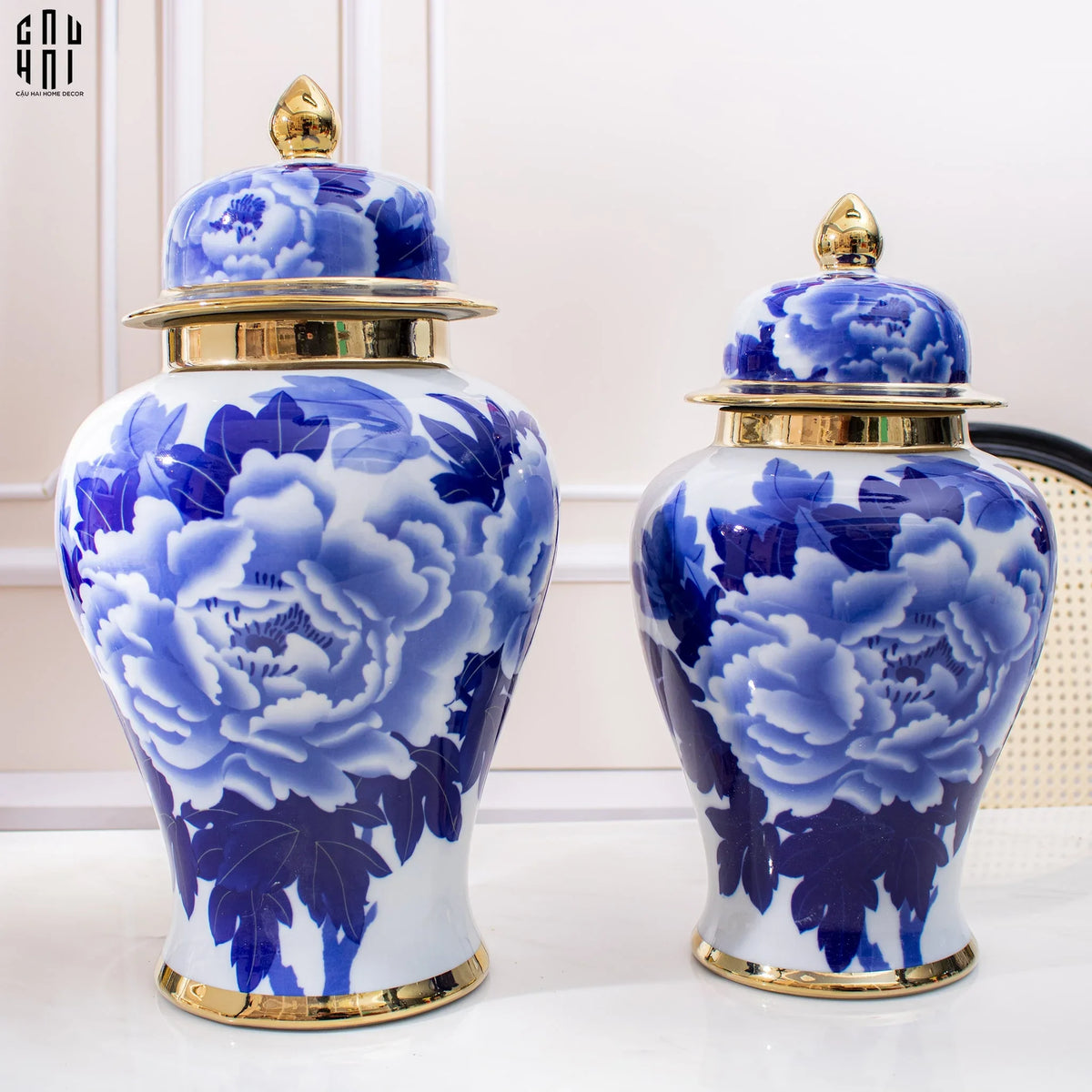 Bình Hoa Phù Dung Men Lam 18x39-BÌNH HOA-Đối tác tại Trung Quốc theo từng đơn đặt hàng-CẬU HAI HOME DECOR