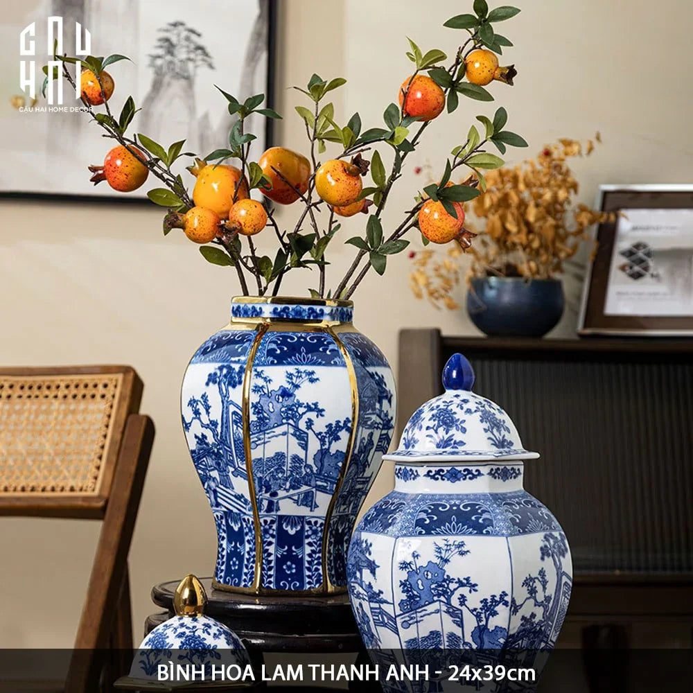 Bình Hoa Sứ Tráng Men Lam Thanh Anh 24x39-BÌNH HOA-Đối tác tại Trung Quốc theo từng đơn đặt hàng-CẬU HAI HOME DECOR