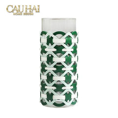 Bình Hoa Thuỷ Tinh Hình Trụ Phối Da Đan Woven Leather Cylinder Glass Vase 10x25-CẬU HAI HOME DECOR