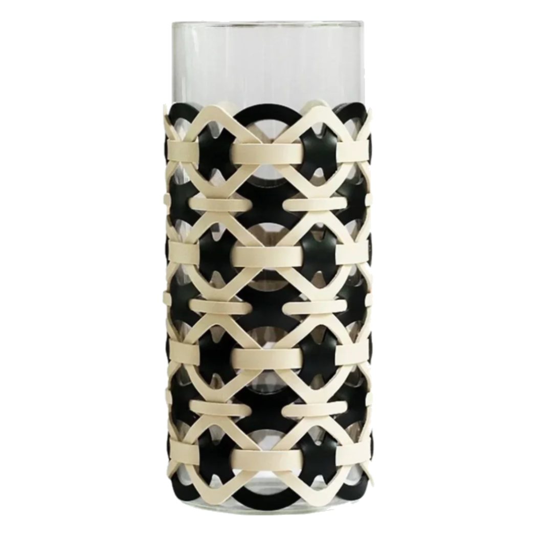 Bình Hoa Thuỷ Tinh Hình Trụ Phối Da Đan Woven Leather Cylinder Glass Vase 10x25 - Cậu Hai Home Decor