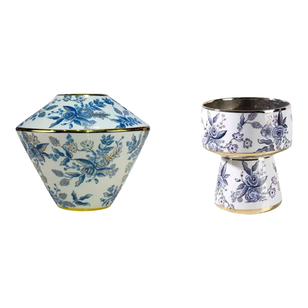 Bộ Bình Hoa Indochine Thanh Hoa Cát Lợi Tường Hoà Indigo Porcelain Vases 20x22.5 / 16.5x19