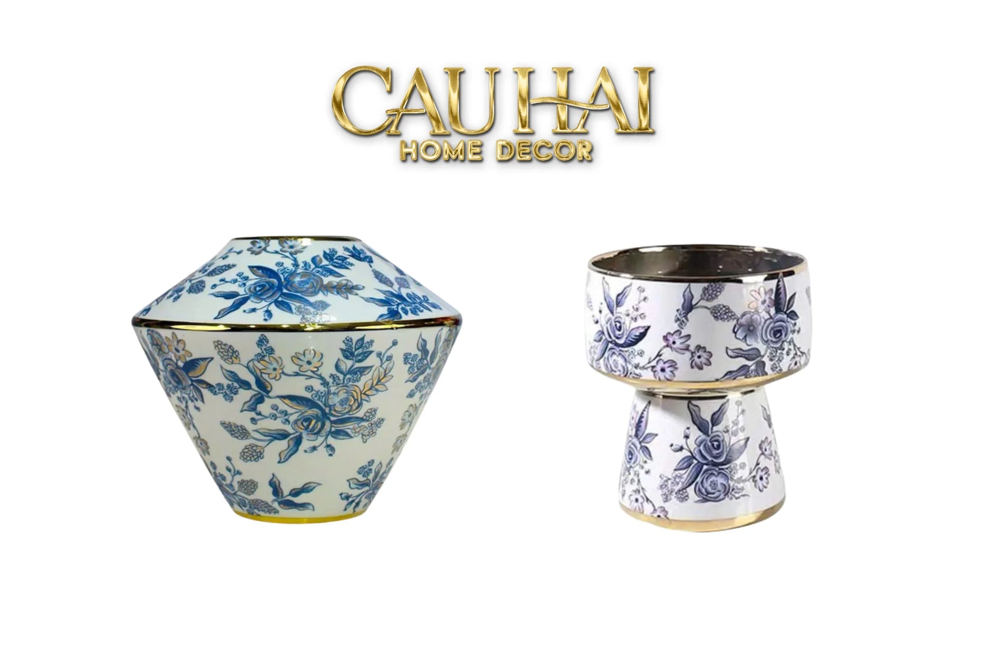 Bộ Bình Hoa Indochine Thanh Hoa Cát Lợi Tường Hoà Indigo Porcelain Vases 20x22.5 / 16.5x19-BÌNH HOA-CẬU HAI HOME DECOR