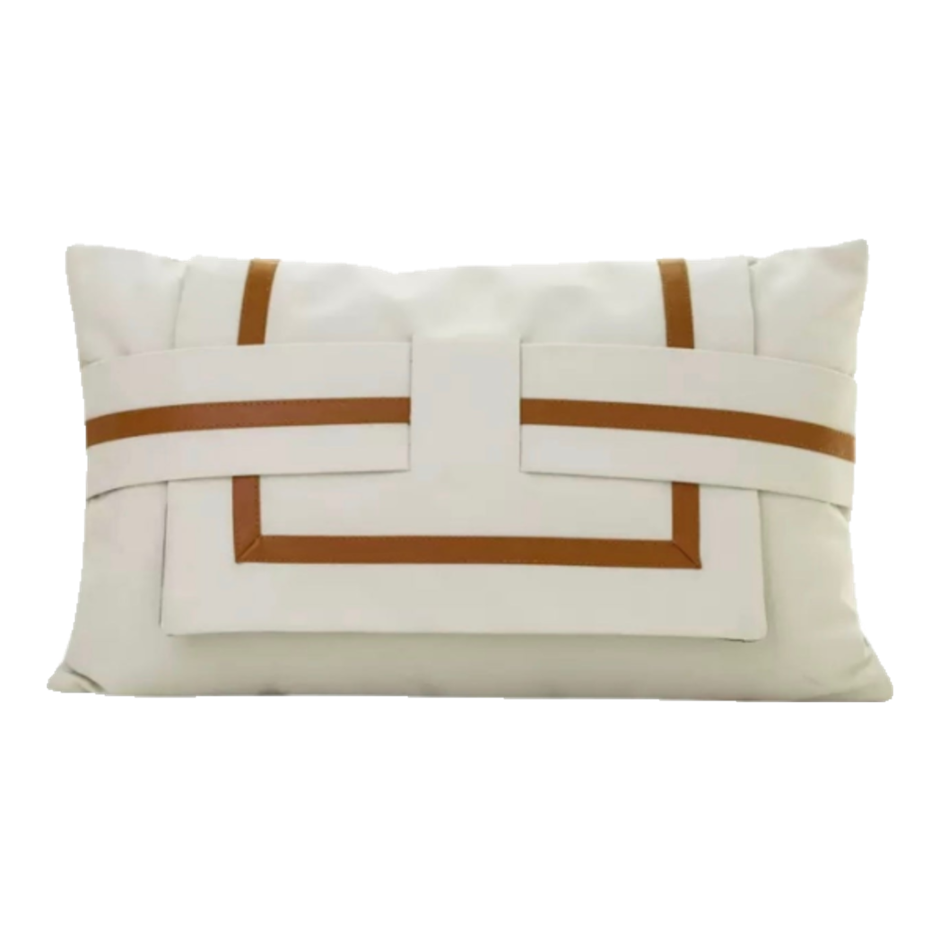 Gối Da Cadre Harnais Ivory Cognac 30x50-VỎ GỐI SOFA-CẬU HAI HOME DECOR-CẬU HAI HOME DECOR