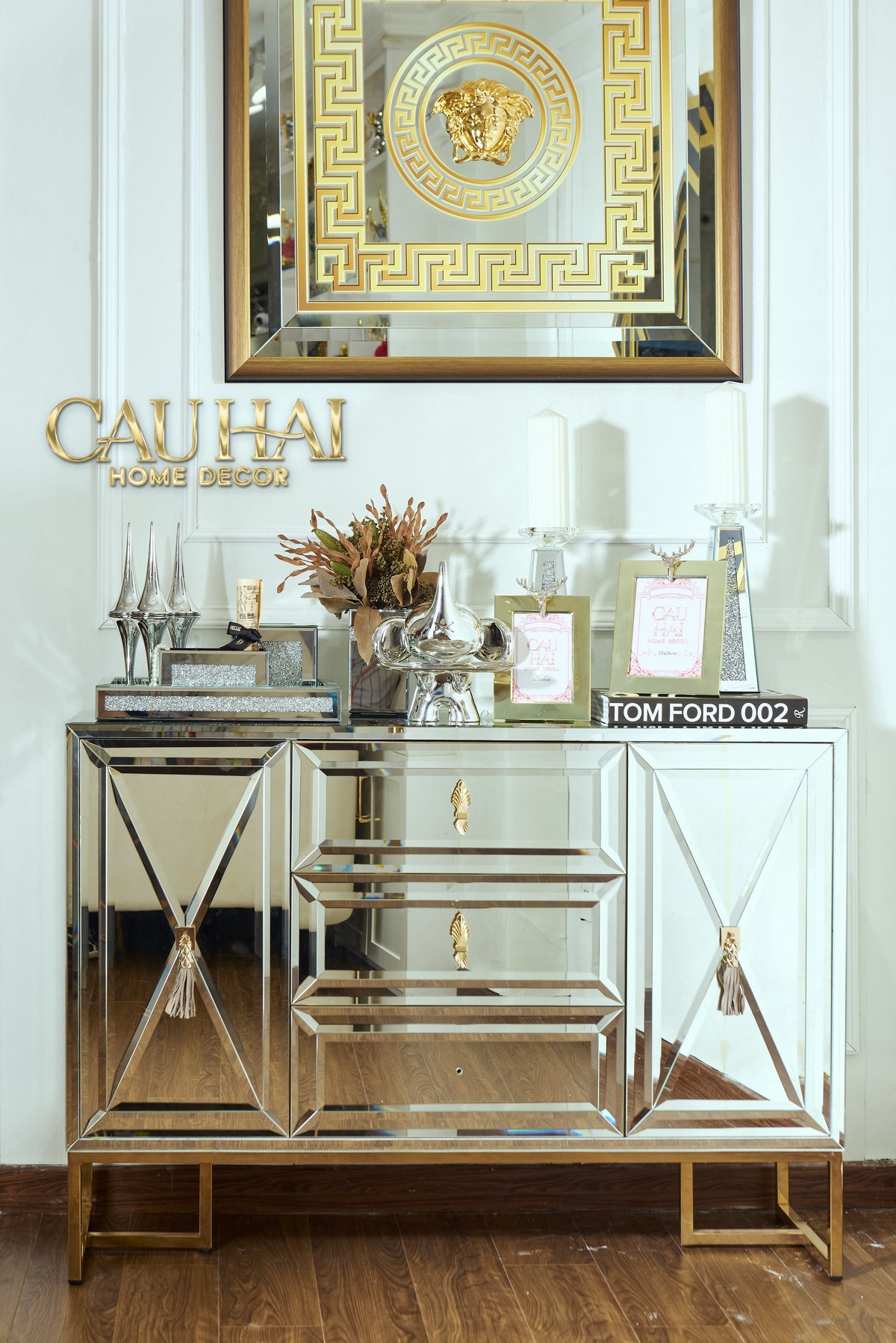 Maison Couture - Bàn Console Gương Tráng Thuỷ Dát Cạnh Bevel Diamond Éclat Gold 86x122x35