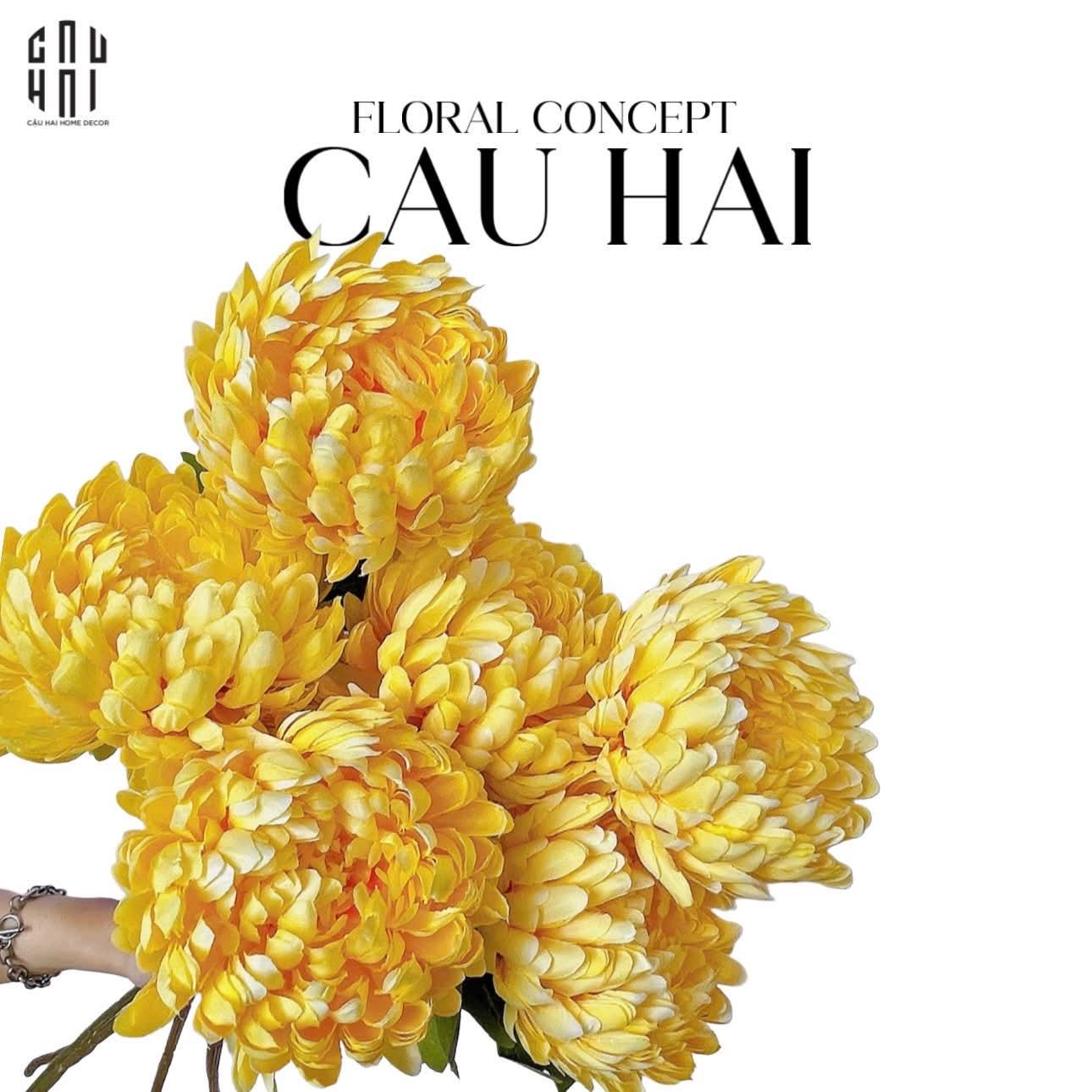 Cành Cúc Mẫu Đơn Vàng-Hoa Lụa-CẬU HAI HOME DECOR