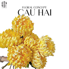 Cành Cúc Mẫu Đơn Vàng-Hoa Lụa-CẬU HAI HOME DECOR