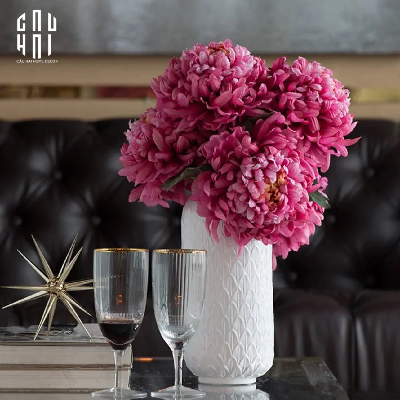 Cành Cúc Thiên Hương Mẫu Đơn - Special Version-Hoa Lụa-CẬU HAI HOME DECOR
