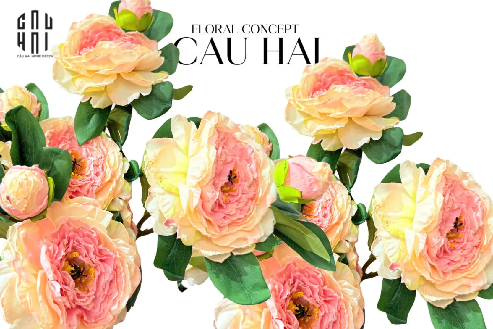 Cành Hoa Mẫu Đơn Peony Lactiflora - Baby Coral-Hoa Lụa-CẬU HAI HOME DECOR