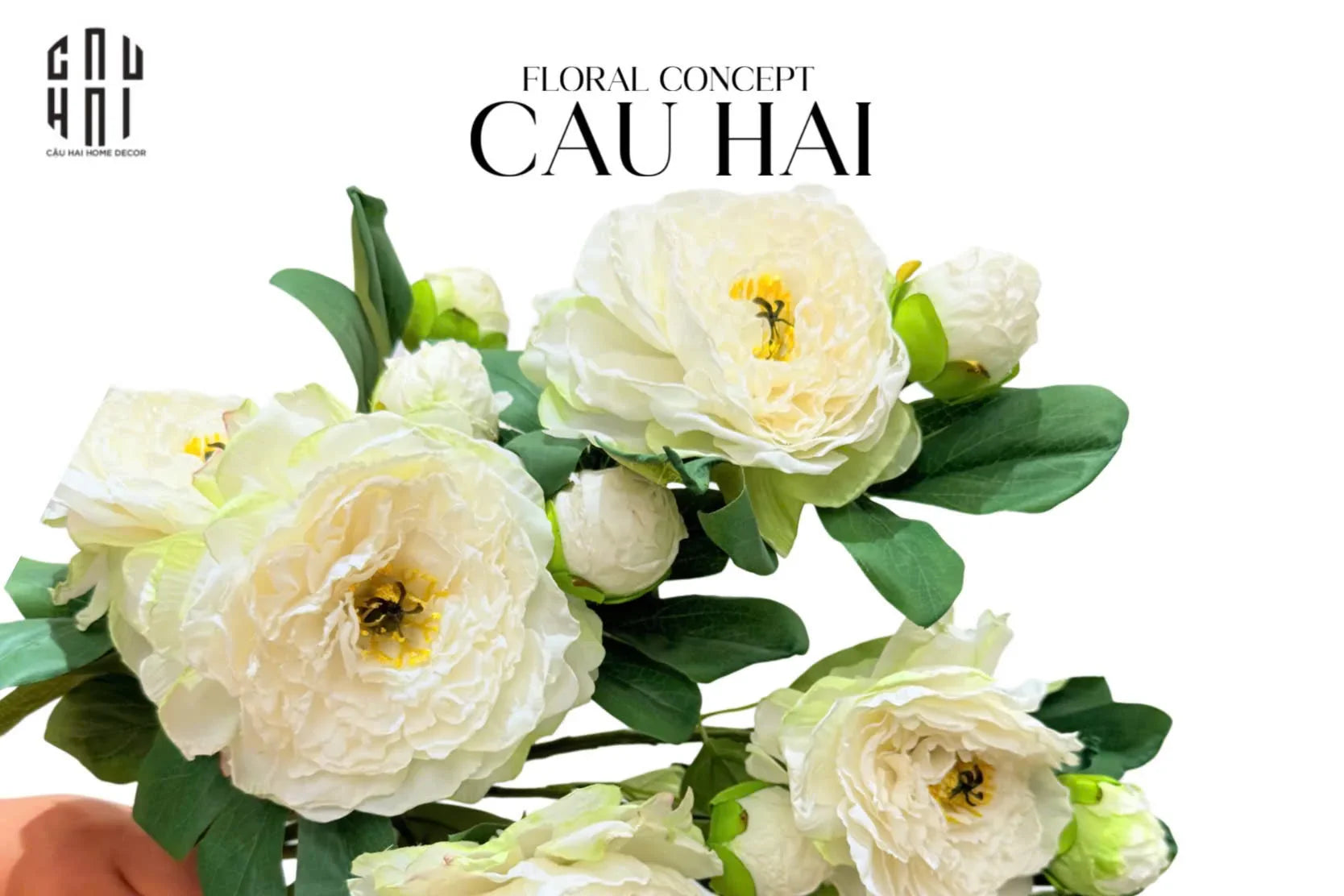 Cành Hoa Mẫu Đơn Peony Lactiflora - White-Hoa Lụa-CẬU HAI HOME DECOR
