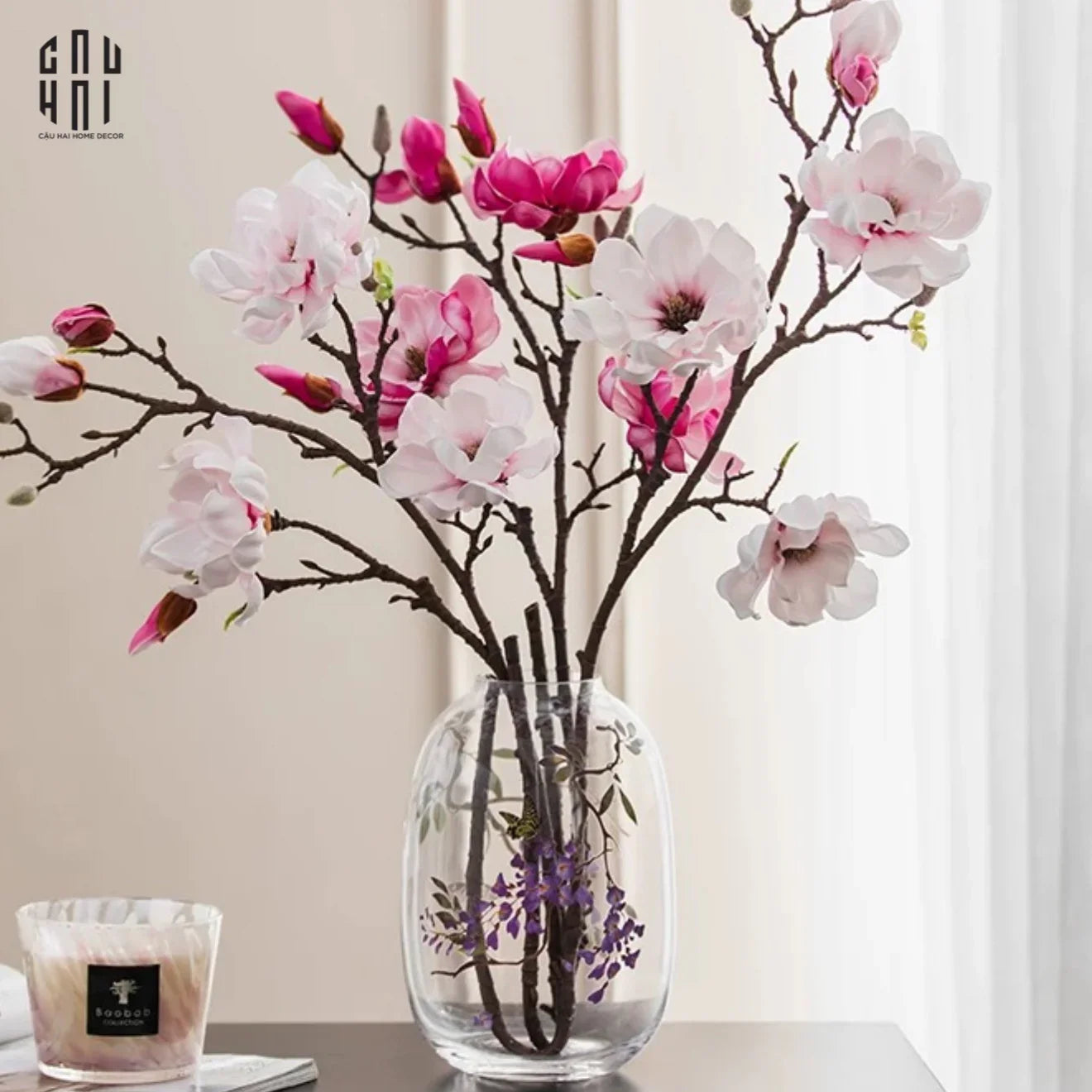 Cành Hoa Mộc Lan Magnolia Grandiflora-Hoa Lụa-CẬU HAI HOME DECOR