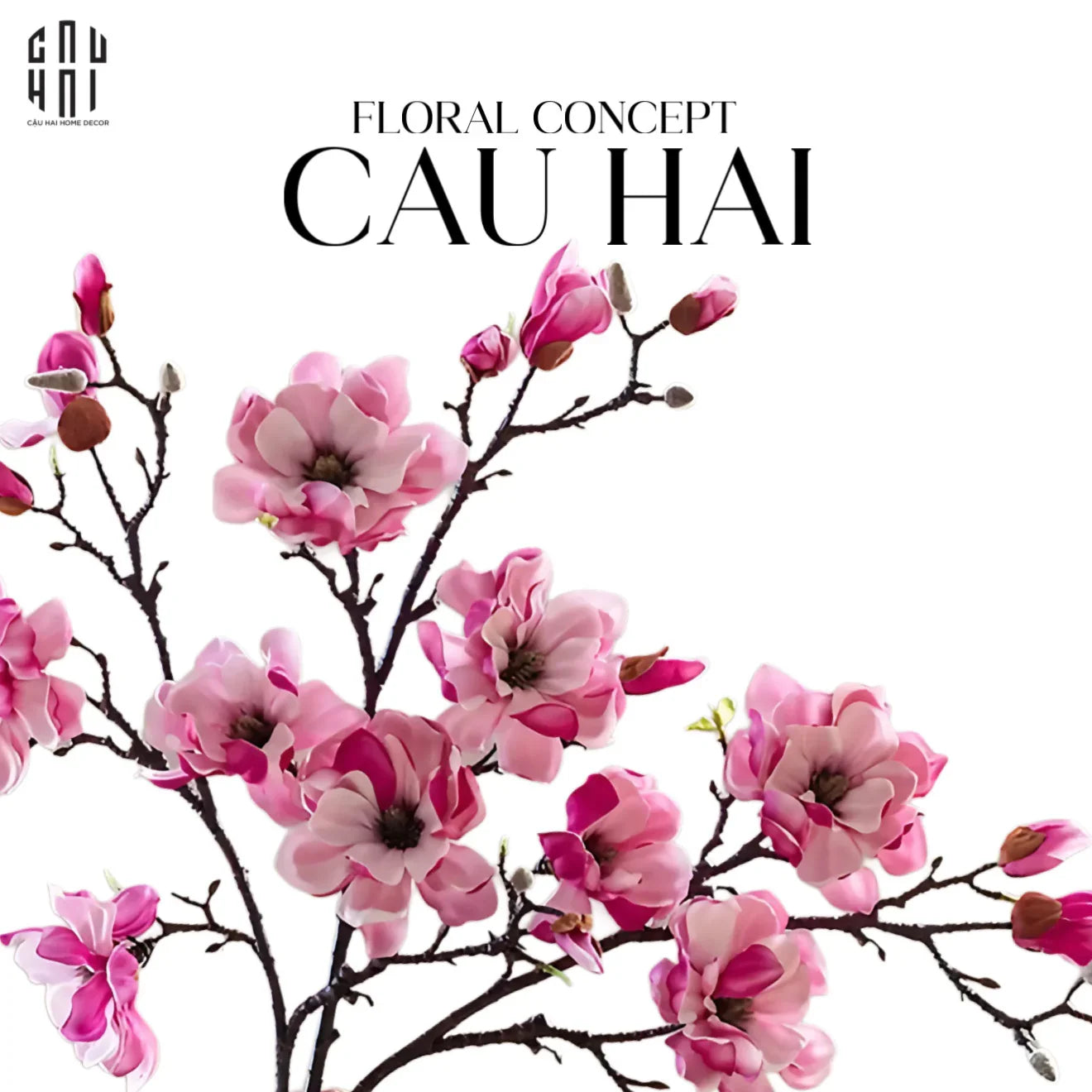 Cành Hoa Mộc Lan Magnolia Grandiflora-Hoa Lụa-CẬU HAI HOME DECOR