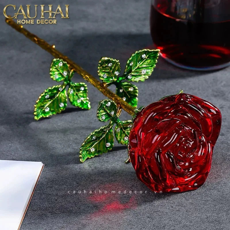 Cành Hoa Pha Lê Rose Éternelle – Crimson-Cành hoa trang trí-CẬU HAI HOME DECOR