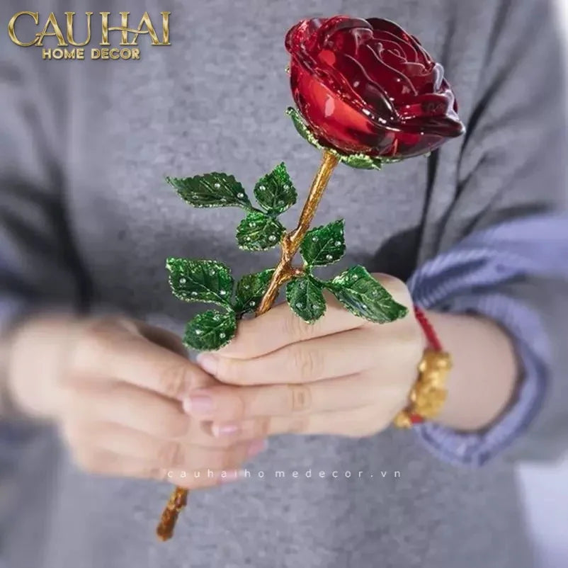 Cành Hoa Pha Lê Rose Éternelle – Crimson-Cành hoa trang trí-CẬU HAI HOME DECOR