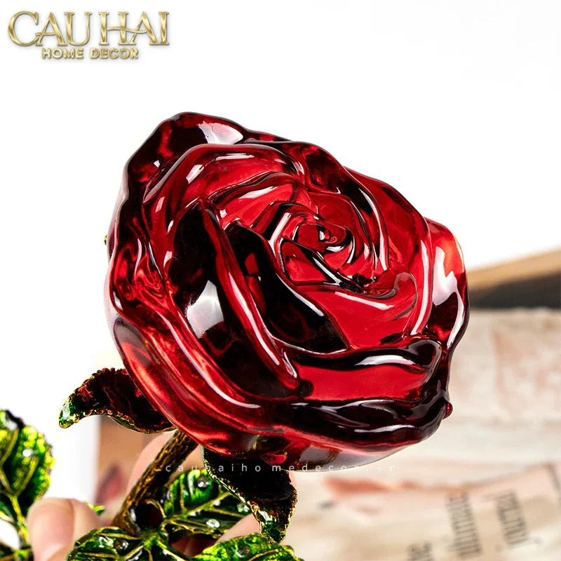 Cành Hoa Pha Lê Rose Éternelle – Crimson-Cành hoa trang trí-CẬU HAI HOME DECOR