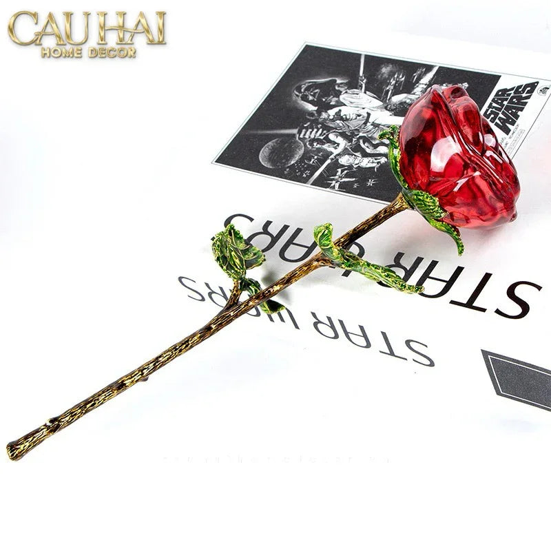 Cành Hoa Pha Lê Rose Éternelle – Crimson-Cành hoa trang trí-CẬU HAI HOME DECOR