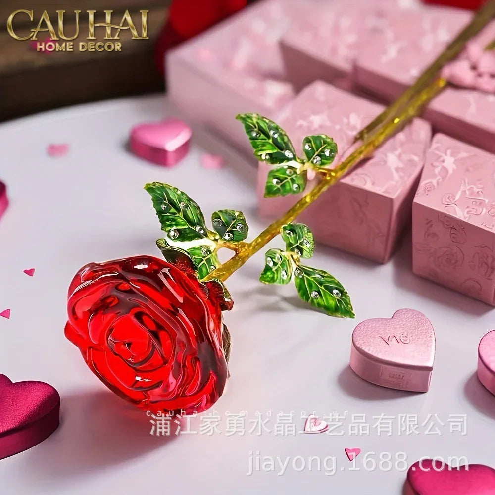 Cành Hoa Pha Lê Rose Éternelle – Crimson-Cành hoa trang trí-CẬU HAI HOME DECOR