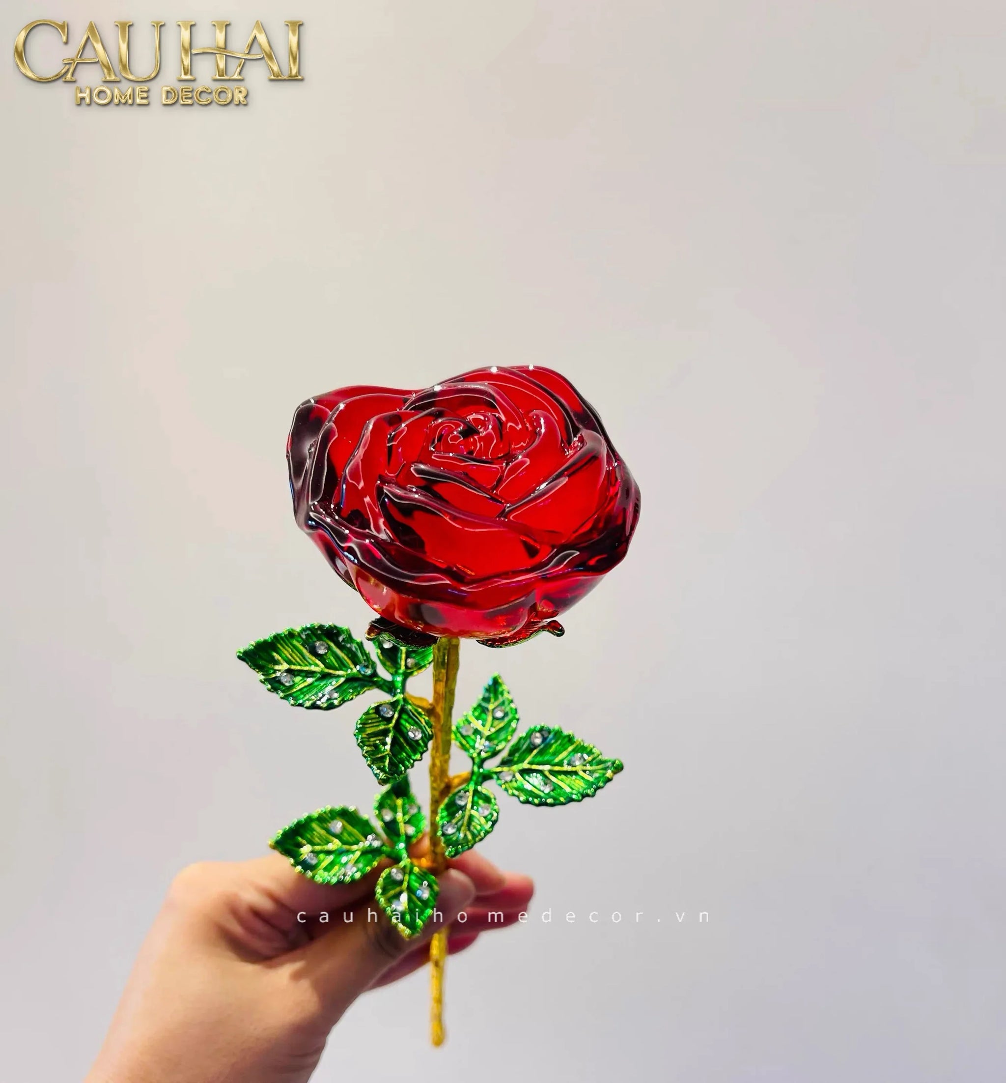 Cành Hoa Pha Lê Rose Éternelle – Crimson-Cành hoa trang trí-CẬU HAI HOME DECOR