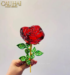 Cành Hoa Pha Lê Rose Éternelle – Crimson-Cành hoa trang trí-CẬU HAI HOME DECOR