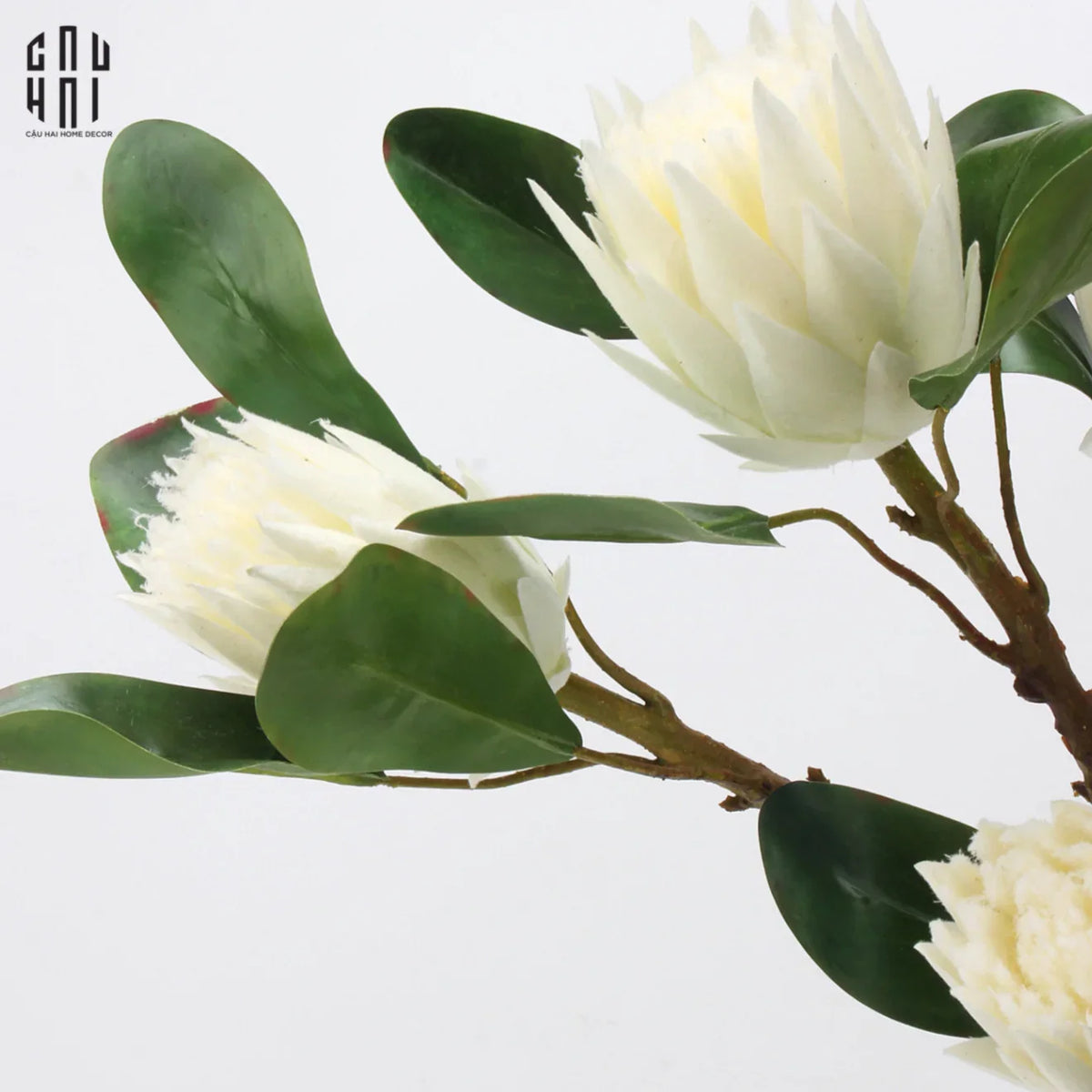 Cành Hoa Thảo Đường Hoàng Đế Protea King - White-Hoa Lụa-Đối tác tại Trung Quốc theo từng đơn đặt hàng-CẬU HAI HOME DECOR