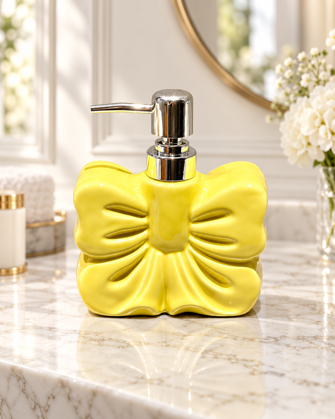 Chai kit Yellow Bow trong không gian bàn trang điểm sang trọng