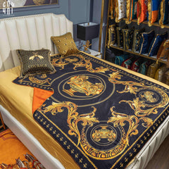 Chăn Nhung Cao Cấp Virtus Gala Black Barocco Frame - Luxury Velvet Blanket 150X200.-CHĂN SOFA-CẬU HAI HOME DECOR