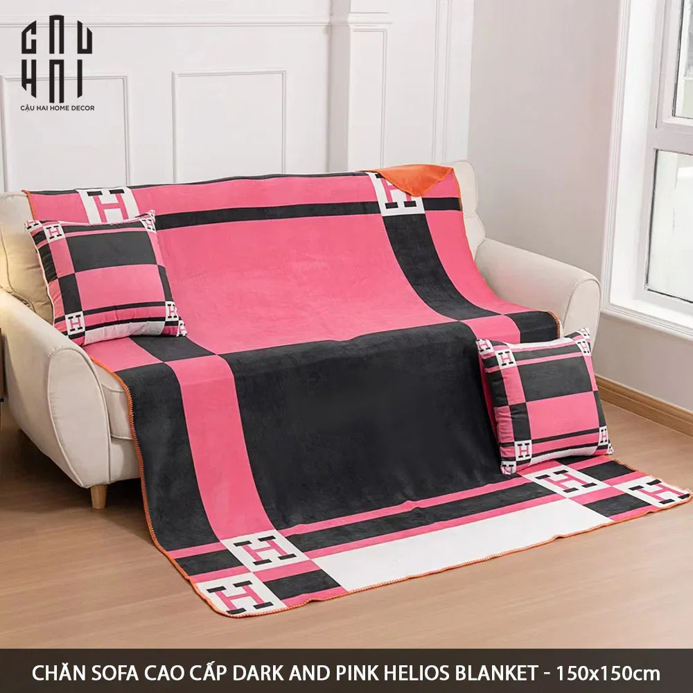 Chăn Sofa Cao Cấp Black & Pink Helios Velvet Blanket 150.-CẬU HAI HOME DECOR