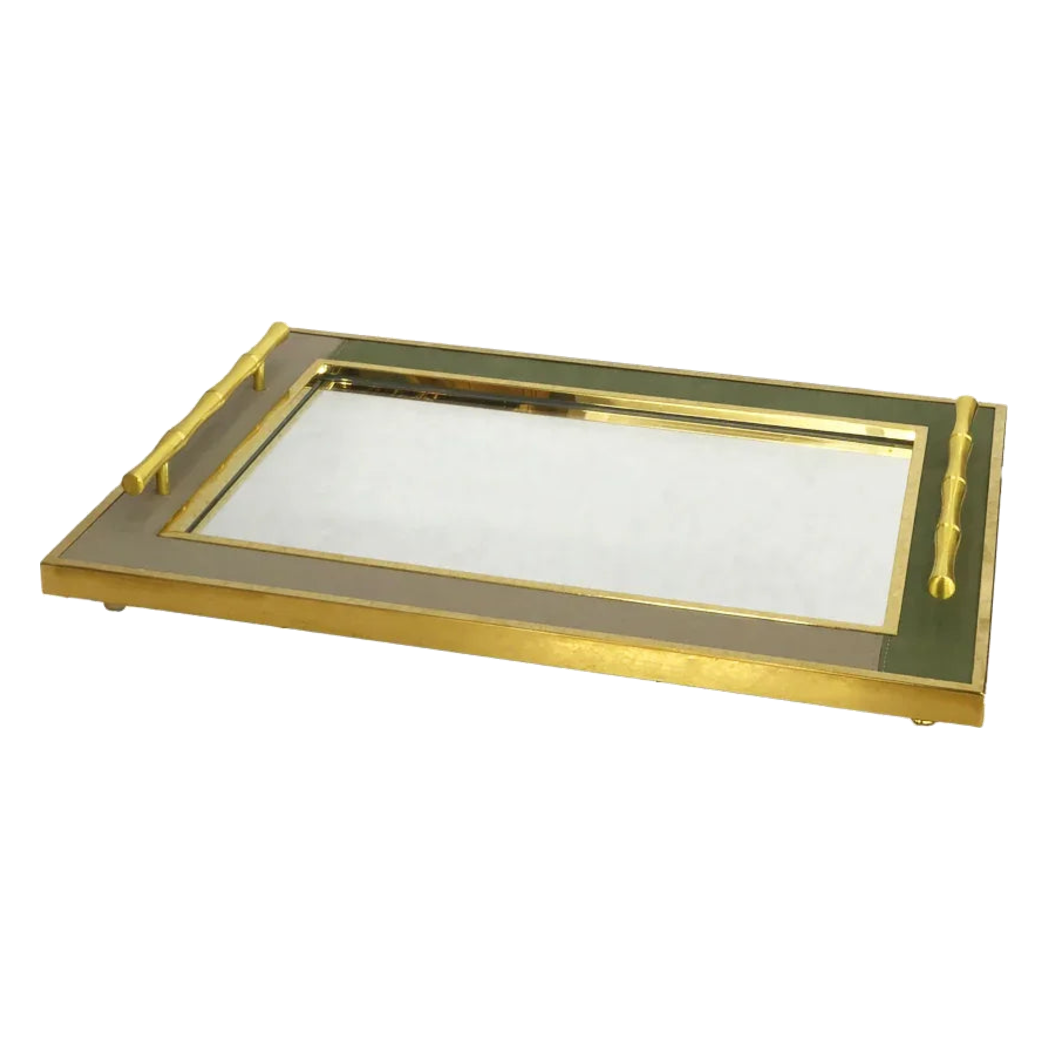 Maison Couture - Khay Gương Chữ Nhật Viền Da Luxe Leather Edge Briton Spéciale Édition 34x47x6-KHAY TRANG TRÍ-CẬU HAI HOME DECOR